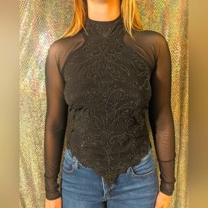 '80s sheer sleeved hand beaded blacktop size small
